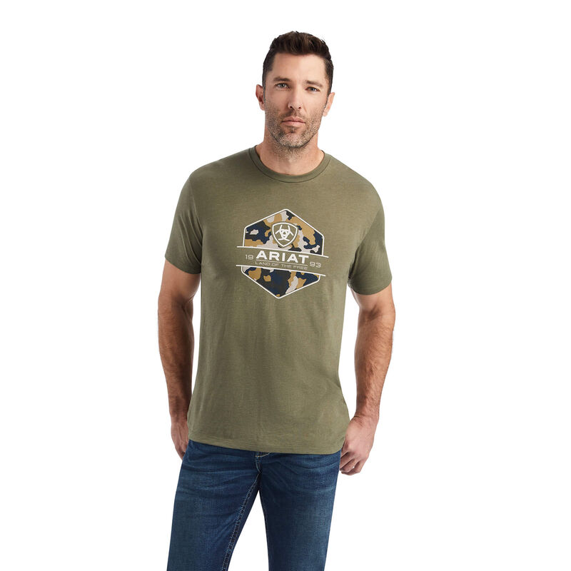 Camisetas Ariat Camo Badge Verde Hombre - Chile 023-ZDMFKH